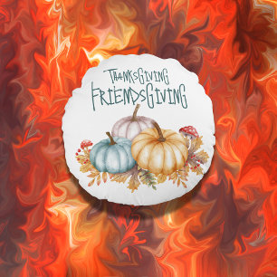 Erntedank Friendsgiving Colorful on White   Rundes Kissen