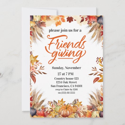 Erntedank Friendsgiving Dinner Pumpkin Blume Einladung (Vorderseite)