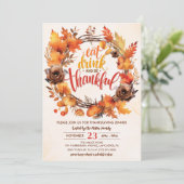 Erntedank Friendsgiving Eat Drink & Be Thankful Einladung (Stehend Vorderseite)