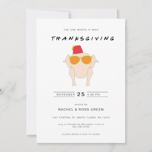 Erntedank Funny Invasion with Turkey Einladung (Vorderseite)