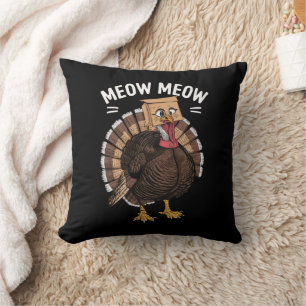 Erntedank Funny Turkey Chat Meow Fall Kissen