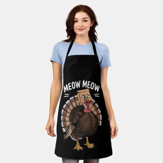 Erntedank Funny Turkey Chat Meow Fall Schürze (Getragen)