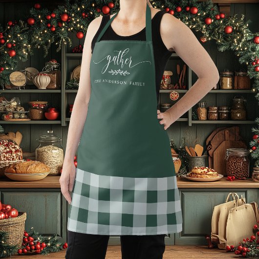 Erntedank Gather Fall Green & White Kariert Schürze