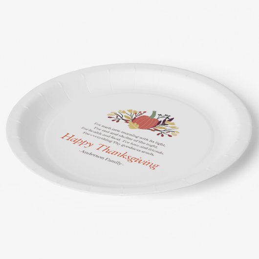 Erntedank Gedicht Country Rustic Pumpkin Bouquet Pappteller (Schrägansicht)