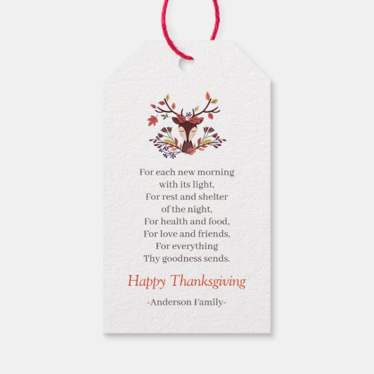 Erntedank Gedicht Land Rustikale Herbstblätter Geschenkanhänger (Rückseite)