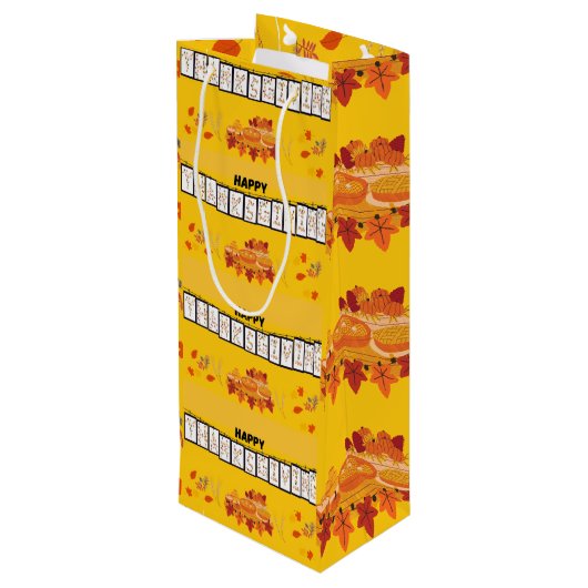 Erntedank - Gelbe Papiertasche Geschenktüte Für Weinflaschen (Rückseite Schrägansicht)