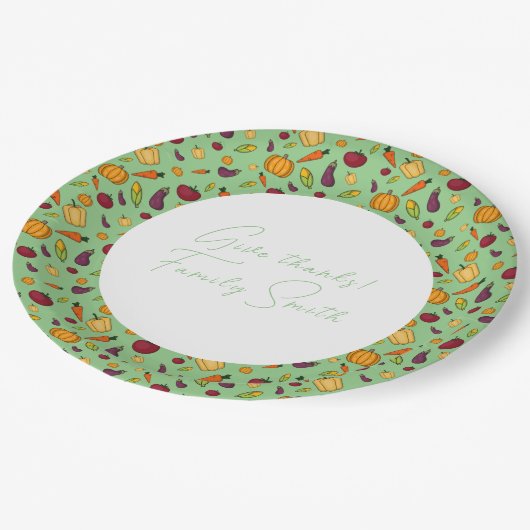 Erntedank Gemüsemuster grüne Gewohnheit Pappteller (Schrägansicht)