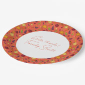 Erntedank Gemüsemuster Orange Pappteller (Schrägansicht)