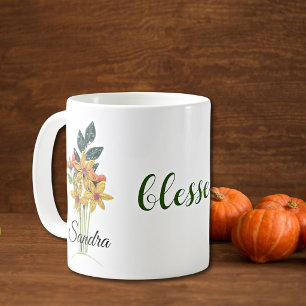 Erntedank gequillte Herbstblumen gesegnet Kaffeetasse