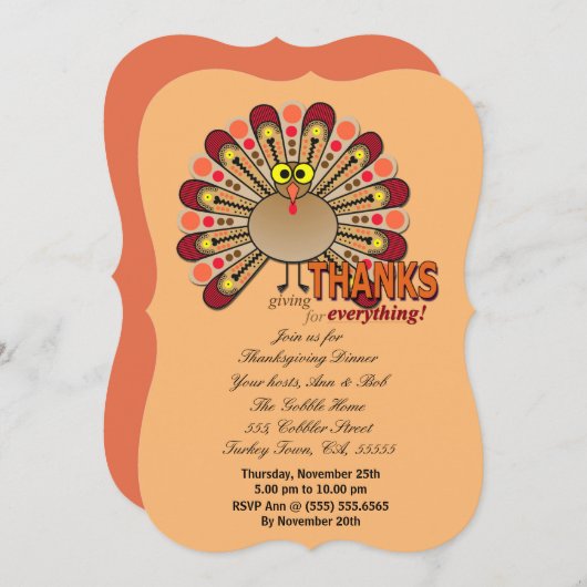 Erntedank Gicht mit Augen Truthahn Einladung (Vorne/Hinten)