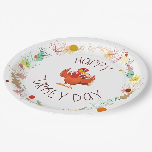 Erntedank glücklich Türkei Tag Herbstausgang Pappteller (Schrägansicht)