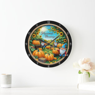Erntedank-Gnome Kürbisfeld Große Wanduhr