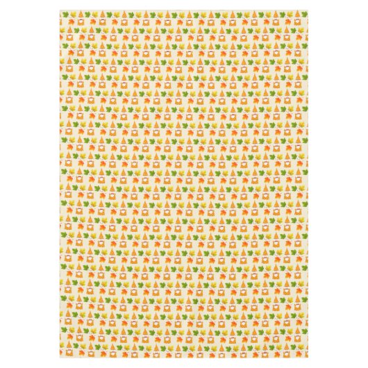 Erntedank Gnome und Herbstlaube auf Beige Tischdecke (Vorderseite)