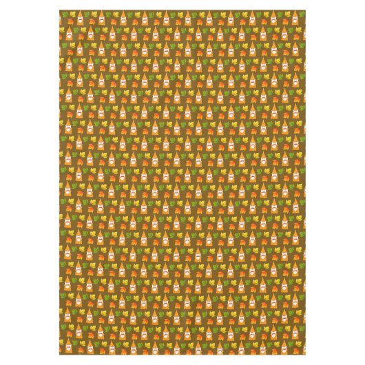 Erntedank Gnome und Herbstlaube auf Brown Tischdecke (Vorderseite)