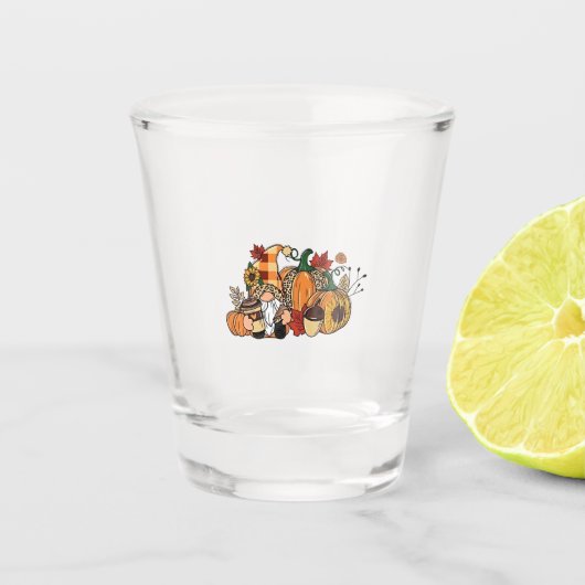 Erntedank Gnomes Herbstlaubs Gnomes Funny Fall Schnapsglas (Vorderseite)