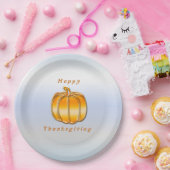 Erntedank Golden Pumpkin auf Silbergrundstück Pappteller (Party)