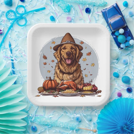 Erntedank Golden Retriever Dog Pappteller (Party)