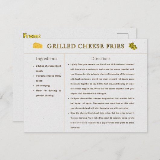 Erntedank "Grillkäse Fries Recipe Card" Postkarte (Vorne/Hinten)