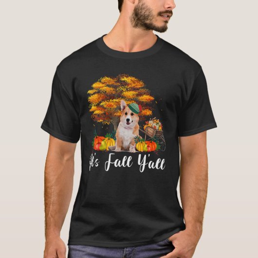 Erntedank Halloween Es ist Herbst Y'all Corgi Hund T-Shirt (Vorderseite)
