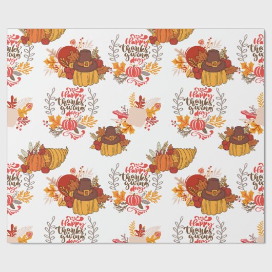 Erntedank Happy Turkey Day Pumpkin Muster Geschenk Geschenkpapier (Flach)