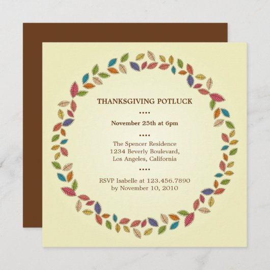 Erntedank Harvest Blätter Potluck Party Einladung (Vorne/Hinten)