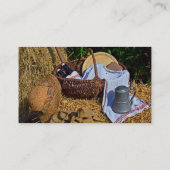 Erntedank Harvest Szene mit Strohhut - Korb Visitenkarte (Rückseite)