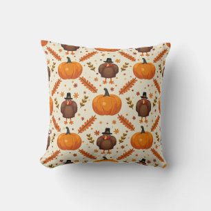 Erntedank Harvest Turkey & Pumpkin Pattern Pill Kissen