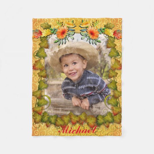 Erntedank Herbst Ahornleder und Sonnenblumen Fleecedecke (Vorderseite)