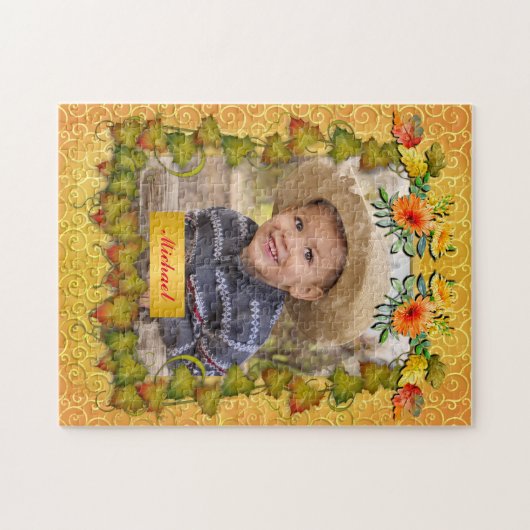 Erntedank Herbst Ahornleder und Sonnenblumen Puzzle (Horizontal)