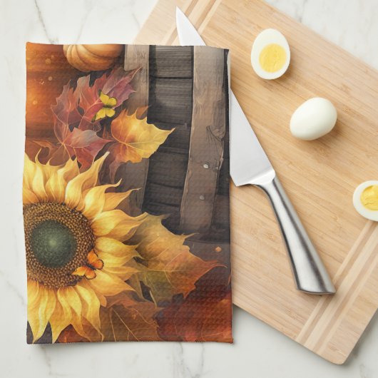 Erntedank Herbst Blätter Geschirrtuch (Viertel Falte)