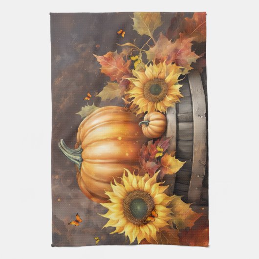 Erntedank Herbst Blätter Geschirrtuch (Vertikal)