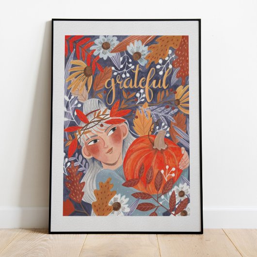 Erntedank Herbst Blätter Girl Orange Poster
