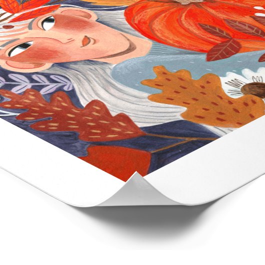 Erntedank Herbst Blätter Girl Orange Poster (Ecke)