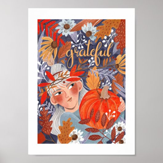 Erntedank Herbst Blätter Girl Orange Poster (Vorne)