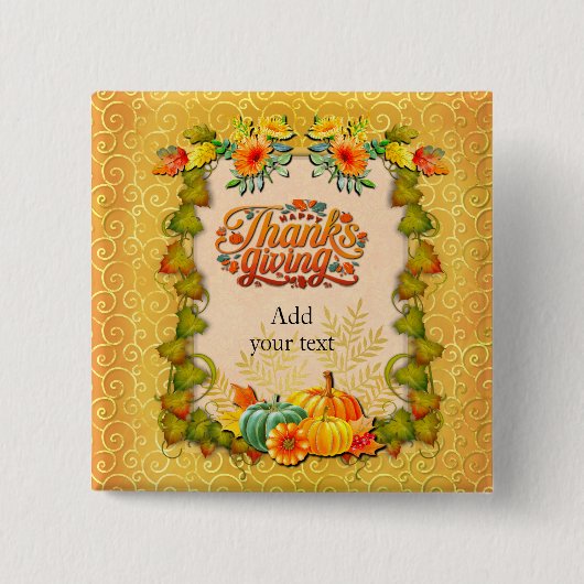 Erntedank Herbst Blätter und Kürbis Button (Vorderseite)