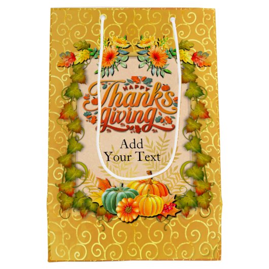 Erntedank Herbst Blätter und Kürbis Mittlere Geschenktüte (Rückseite)