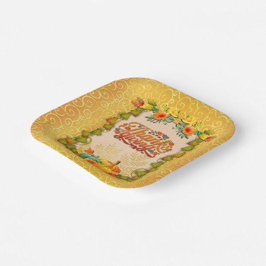 Erntedank Herbst Blätter und Kürbis Pappteller (Gewinkelt)