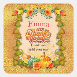 Erntedank Herbst Blätter und Kürbis Quadratischer Aufkleber
