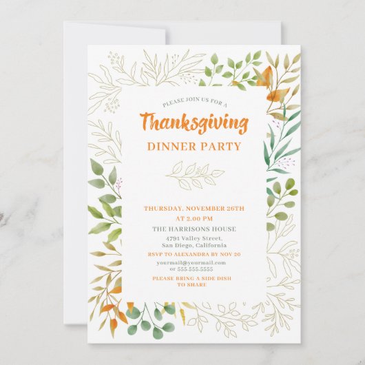 Erntedank Herbst Blätter Wasserfarbe Einladung (Vorderseite)