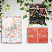 Erntedank Herbst Blume schwarzer Mustername Geschenkpapier Set