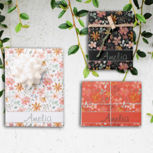 Erntedank Herbst Blume schwarzer Mustername Geschenkpapier Set