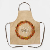 Erntedank-Herbst-Fall-Kranz-Blätter-Monogramm Schürze (Vorderseite)