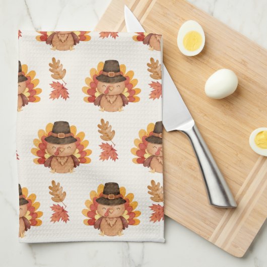 Erntedank Herbst lässt Gobble Geschirrtuch (Viertel Falte)