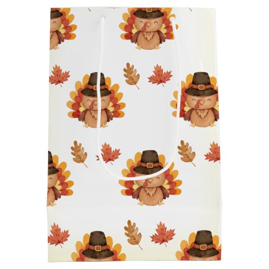 Erntedank Herbst lässt Gobble Mittlere Geschenktüte (Rückseite)