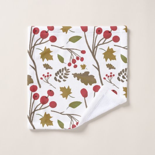 Erntedank Herbst Laub Äste Beeren Dekoration Badhandtuch Set (Waschlappen)