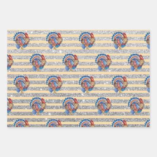 Erntedank Herbst Pumpkin Glitzer Streifen Geschenkpapier Set (Vorderseite)