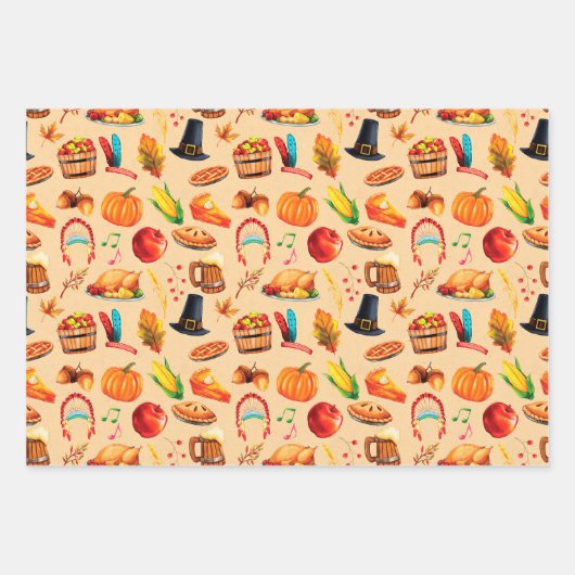 Erntedank Herbst Pumpkin Pie Tiere Geschenkpapier Set (Vorderseite)