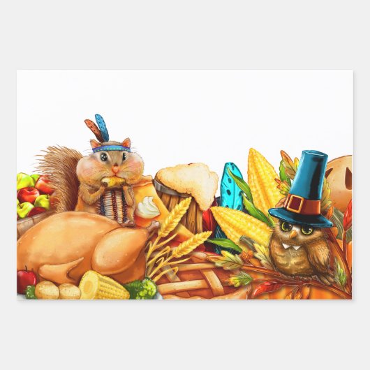 Erntedank Herbst Pumpkin Pie Tiere Geschenkpapier Set (Vorderseite 3)