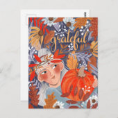 Erntedank Herbst verlässt dankbares Mädchen Postkarte (Vorne/Hinten)