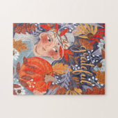 Erntedank Herbst verlässt dankbares Mädchen Puzzle (Horizontal)